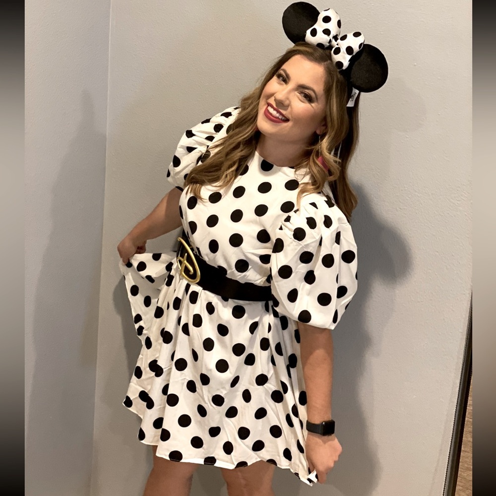 Polka dot puff sleeve smock dress